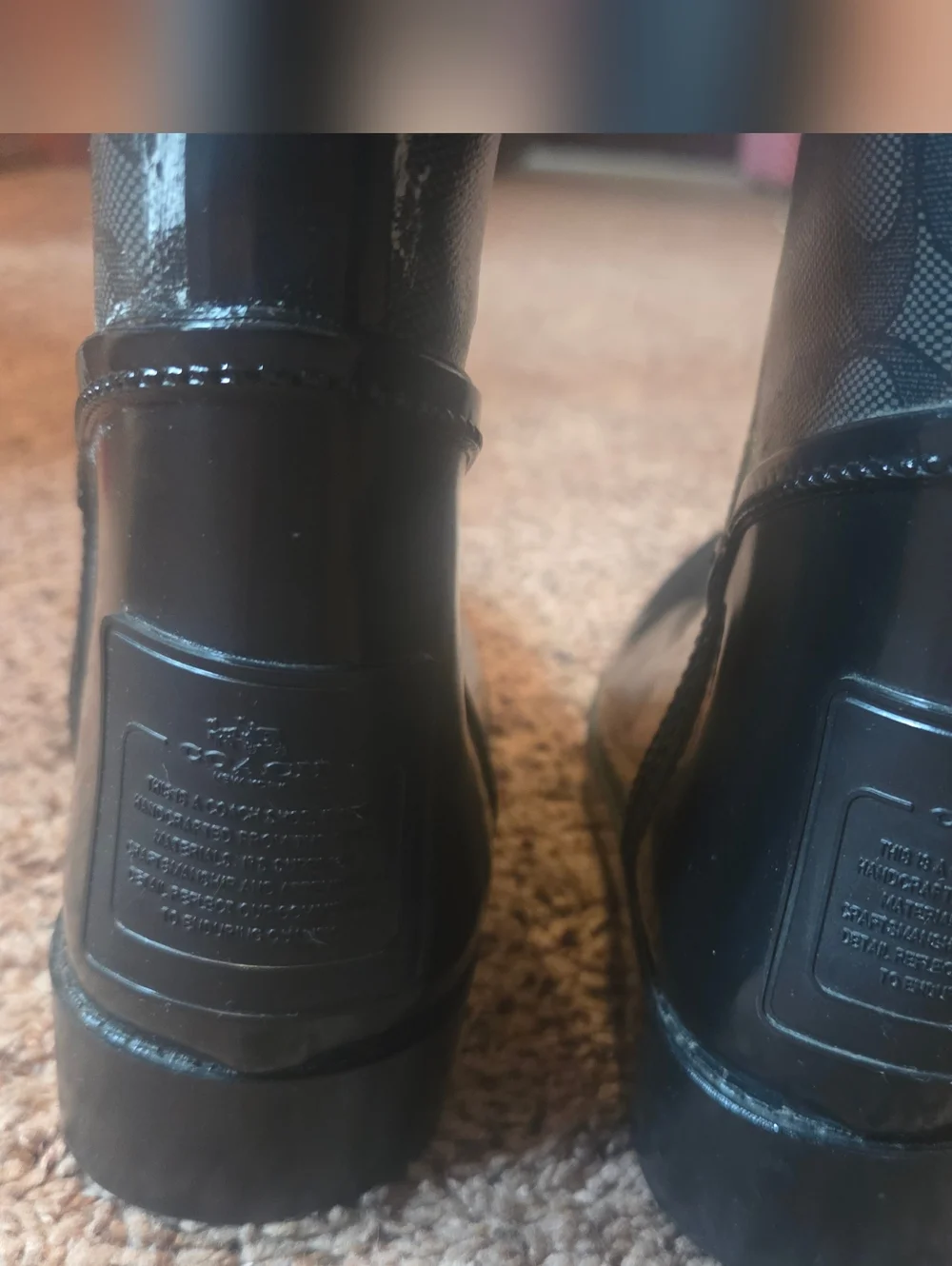 Coach Black Signature Logo Rain Boots with Lace-Up Detail